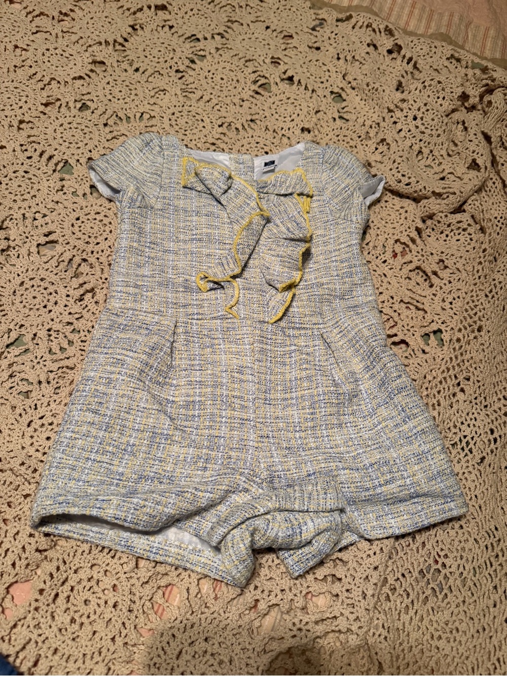 Janie and Jack Blue and Yellow Tweed Romper 18-24 months